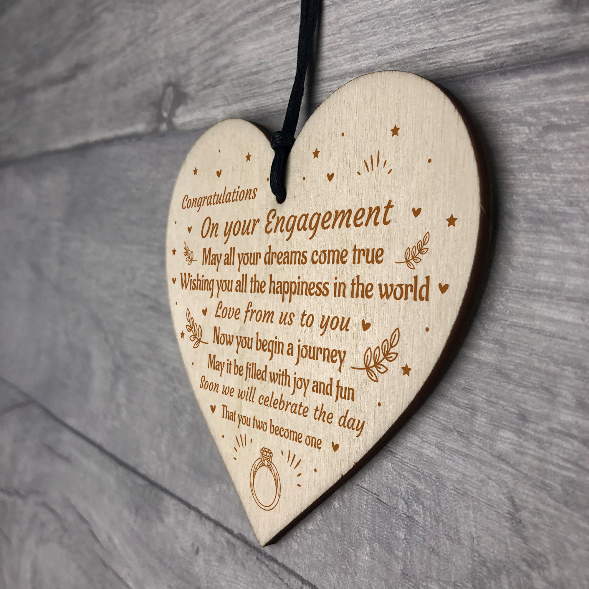 Handmade Congratulations Gift For Couple Wooden Heart Engagement Gift