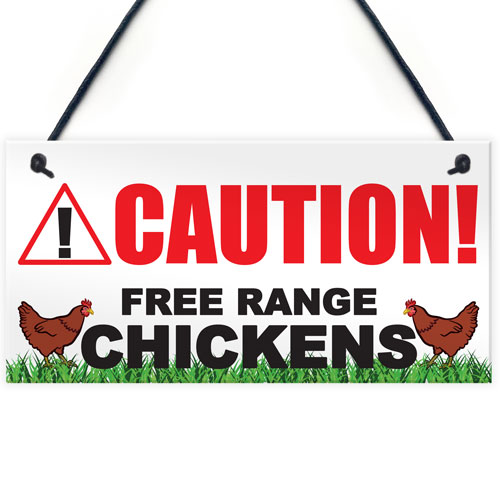 Caution Free Range Chickens Hanging Plaque Chicken Coop Outdoor Hens ...