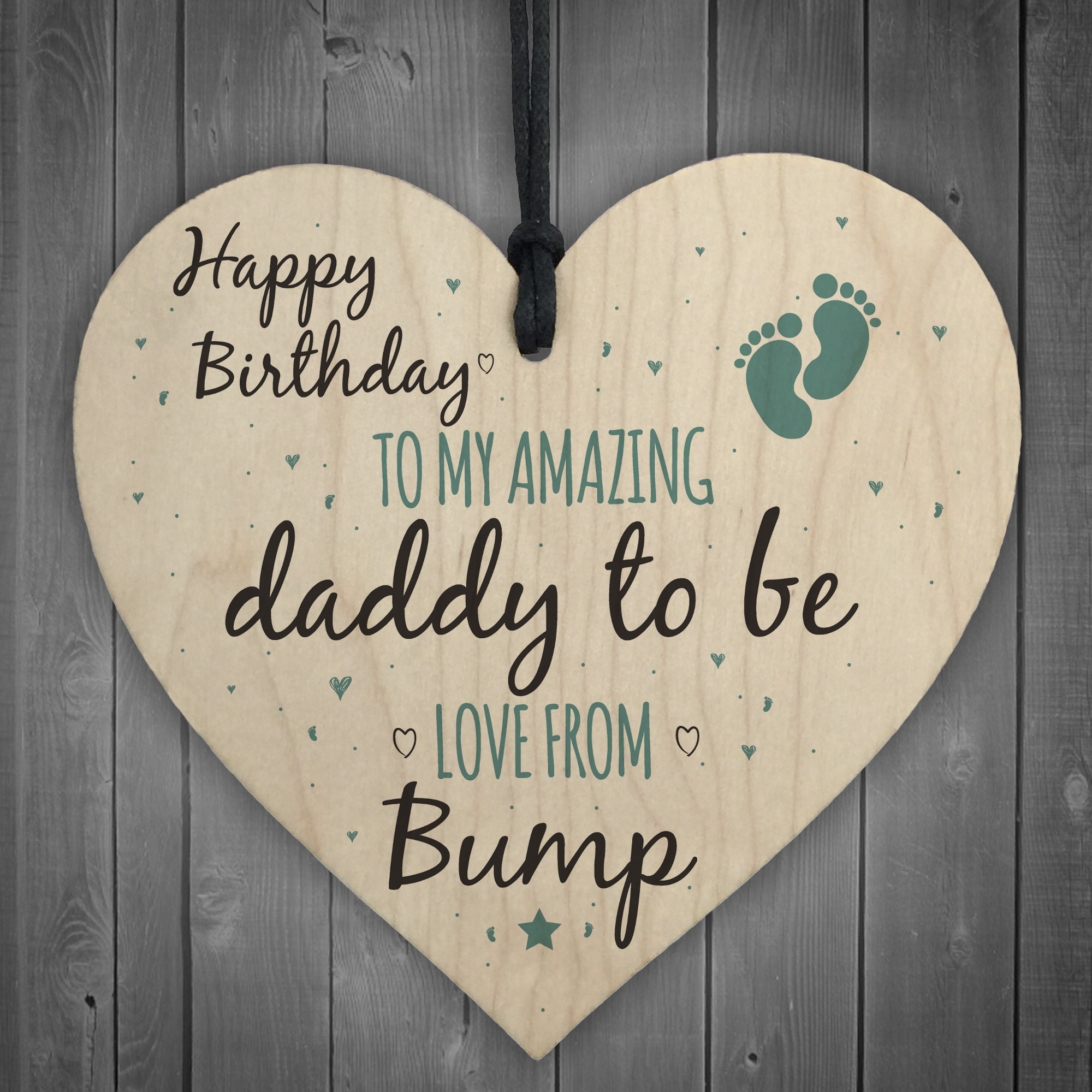 Daddy To Be From Bump Happy Birthday Wood Heart Dad Father Funny Card ...
