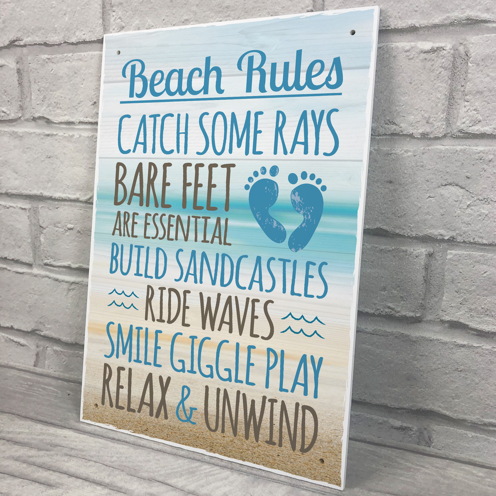 Beach Rules Seaside Nautical Bathroom Chic Hanging Wall Door Sign   Image04 2000 