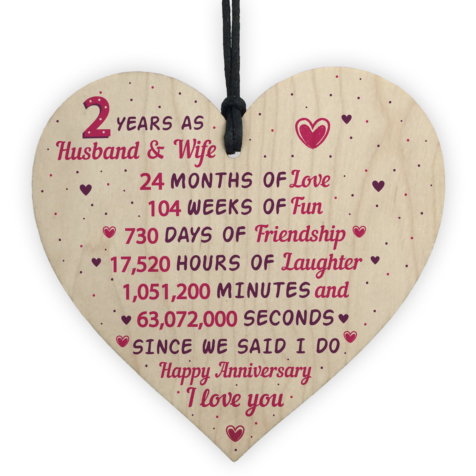  2nd Wedding Anniversary Gift Wooden Heart Cotton Second Wedding 