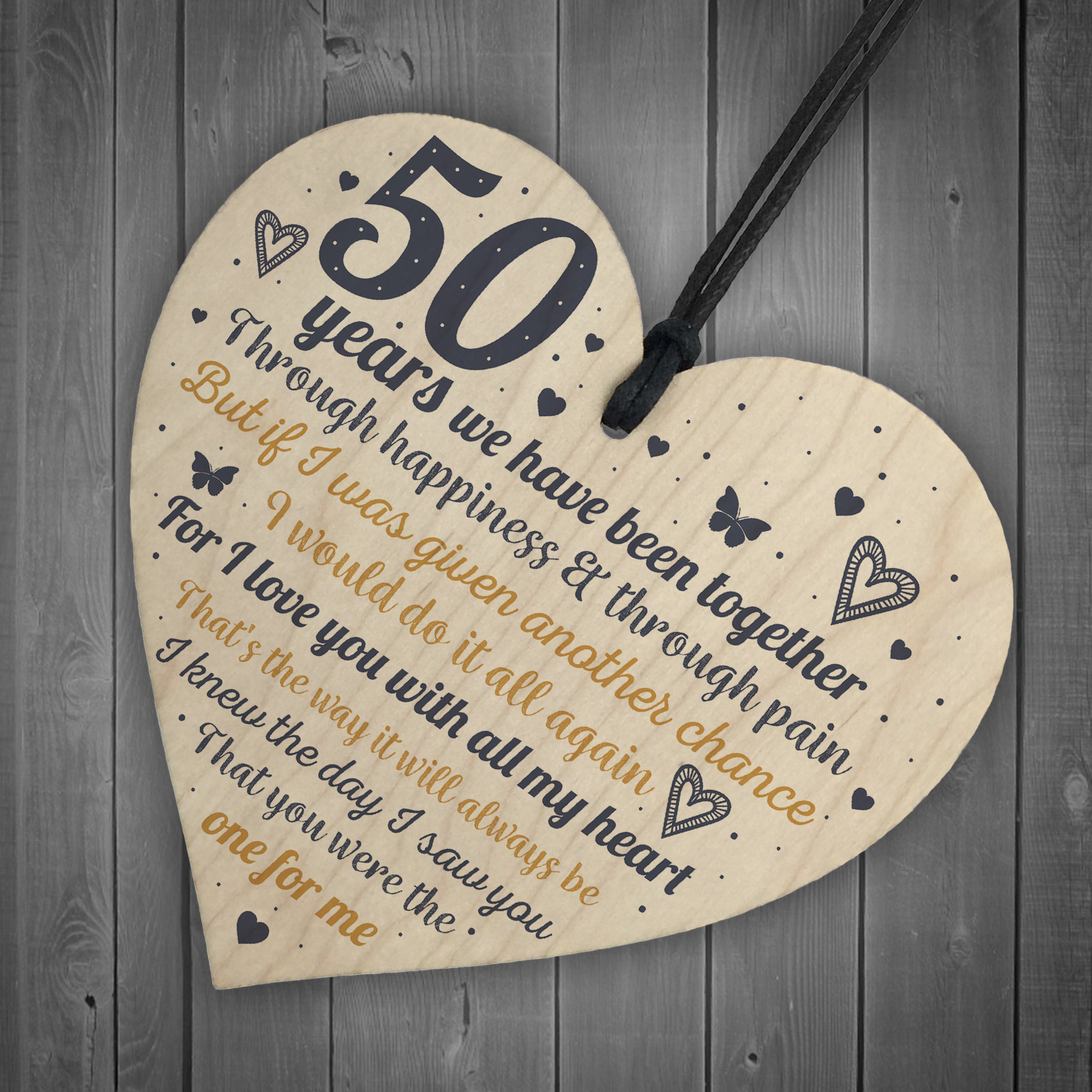 Anniversary 50th Golden Wedding Anniversary Engagement Wood Heart