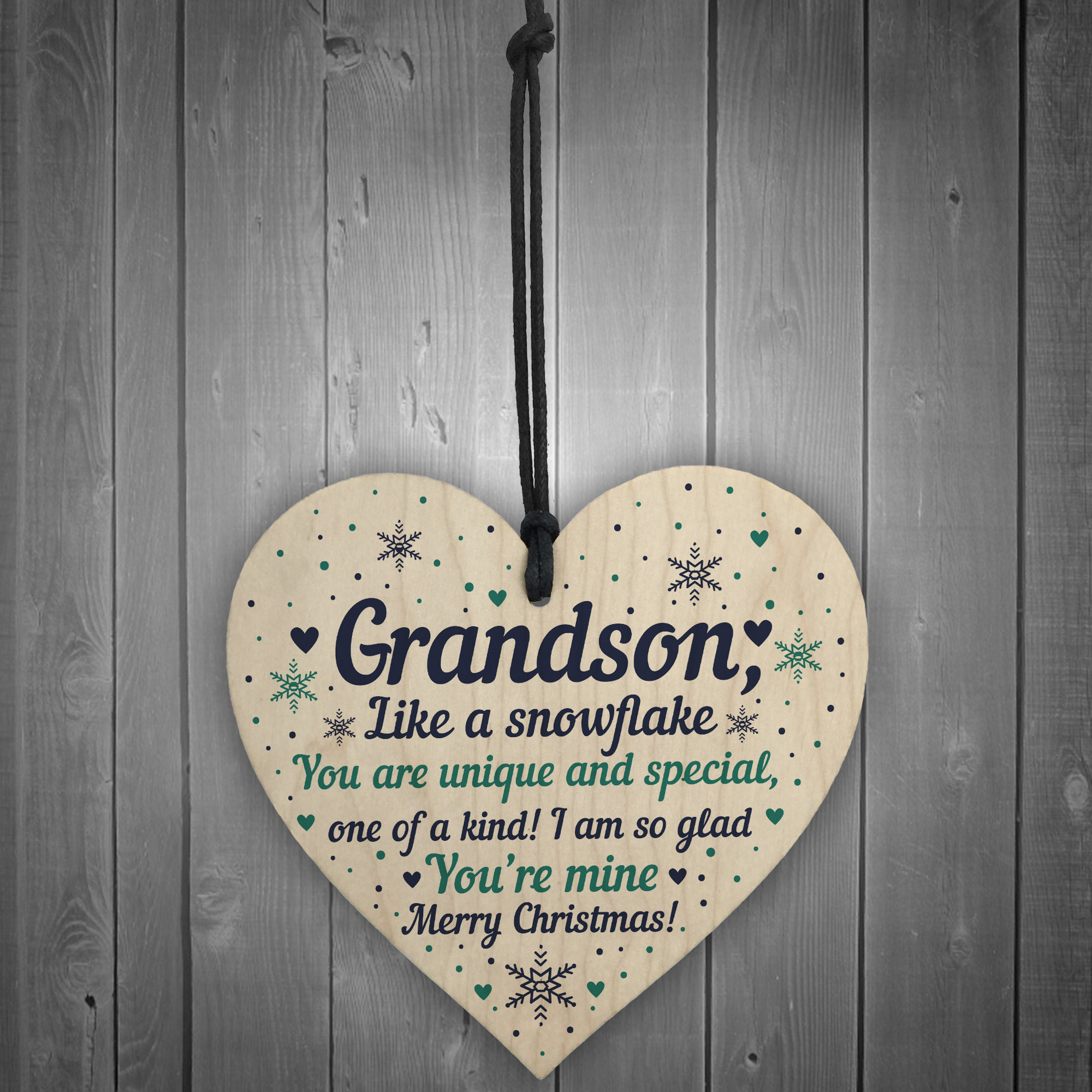 Grandson Christmas Ornament Bauble Wooden Heart Keepsake Gift From