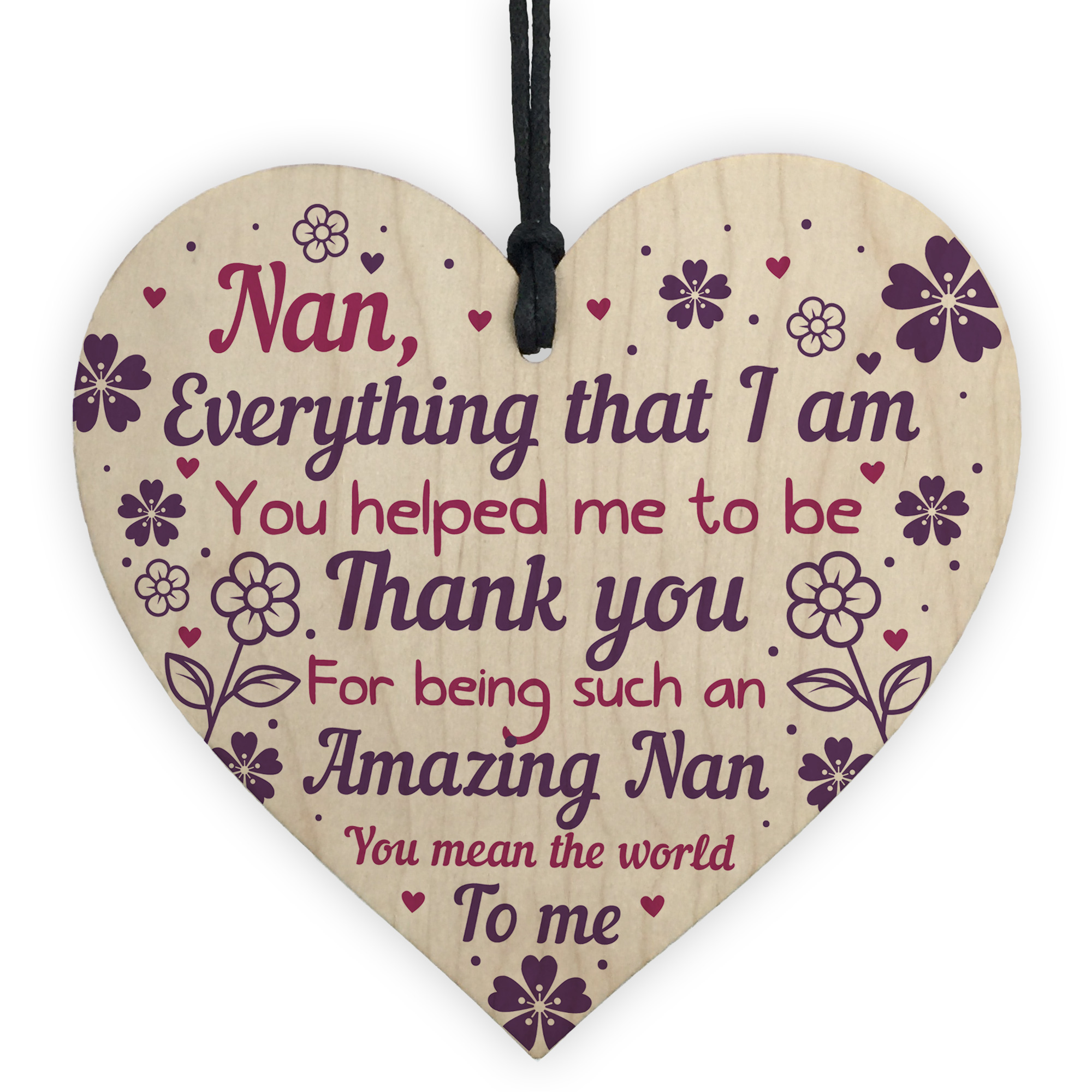 Thank You Nan Gift Mothers Day Gift Wooden Heart Nan Birthday Gift ...