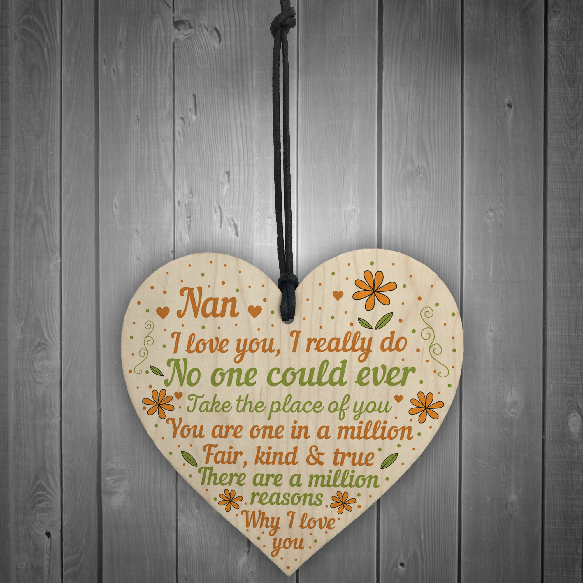 Nan Plaque Wood Heart Nan Birthday Christmas Gifts From Grandchildren ...