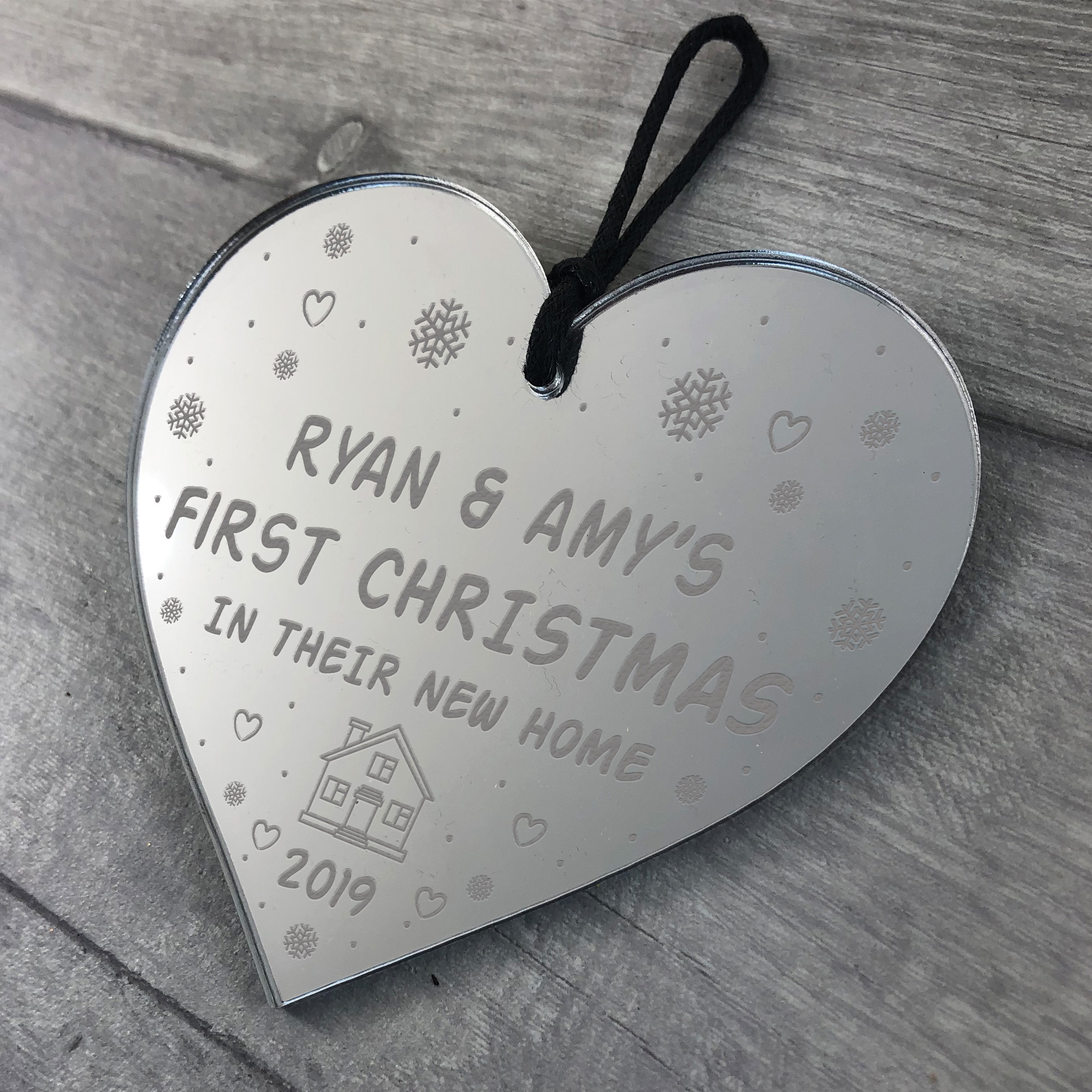 Personalised 1st First Christmas In New Home Acrylic Heart Decoration