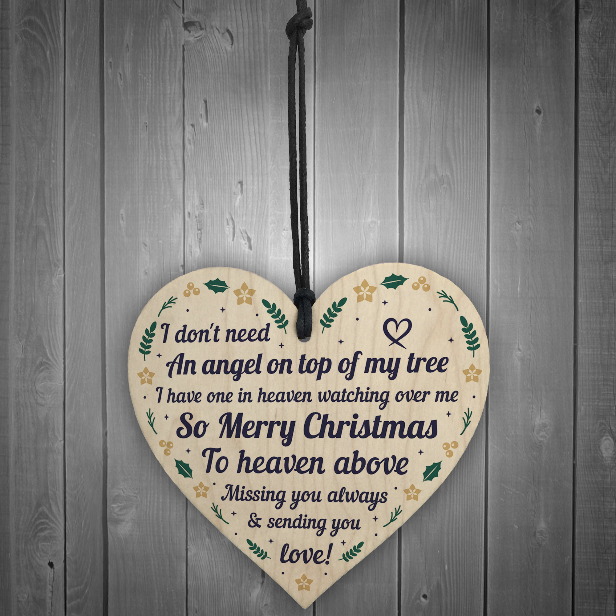 Christmas Memorial Decoration Hanging Wooden Heart Memorial Plaque For