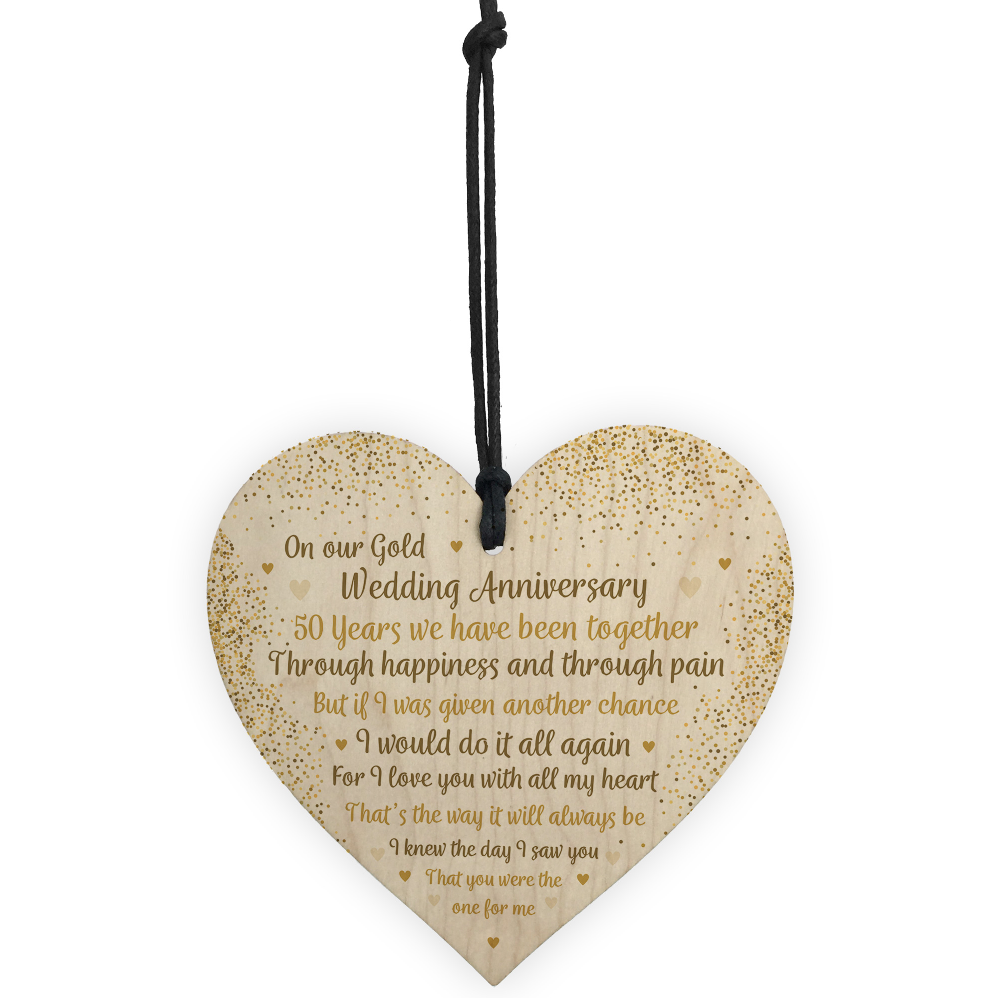 50th Gold Wedding Anniversary Gift For Husband Wife Wood Heart Special ...