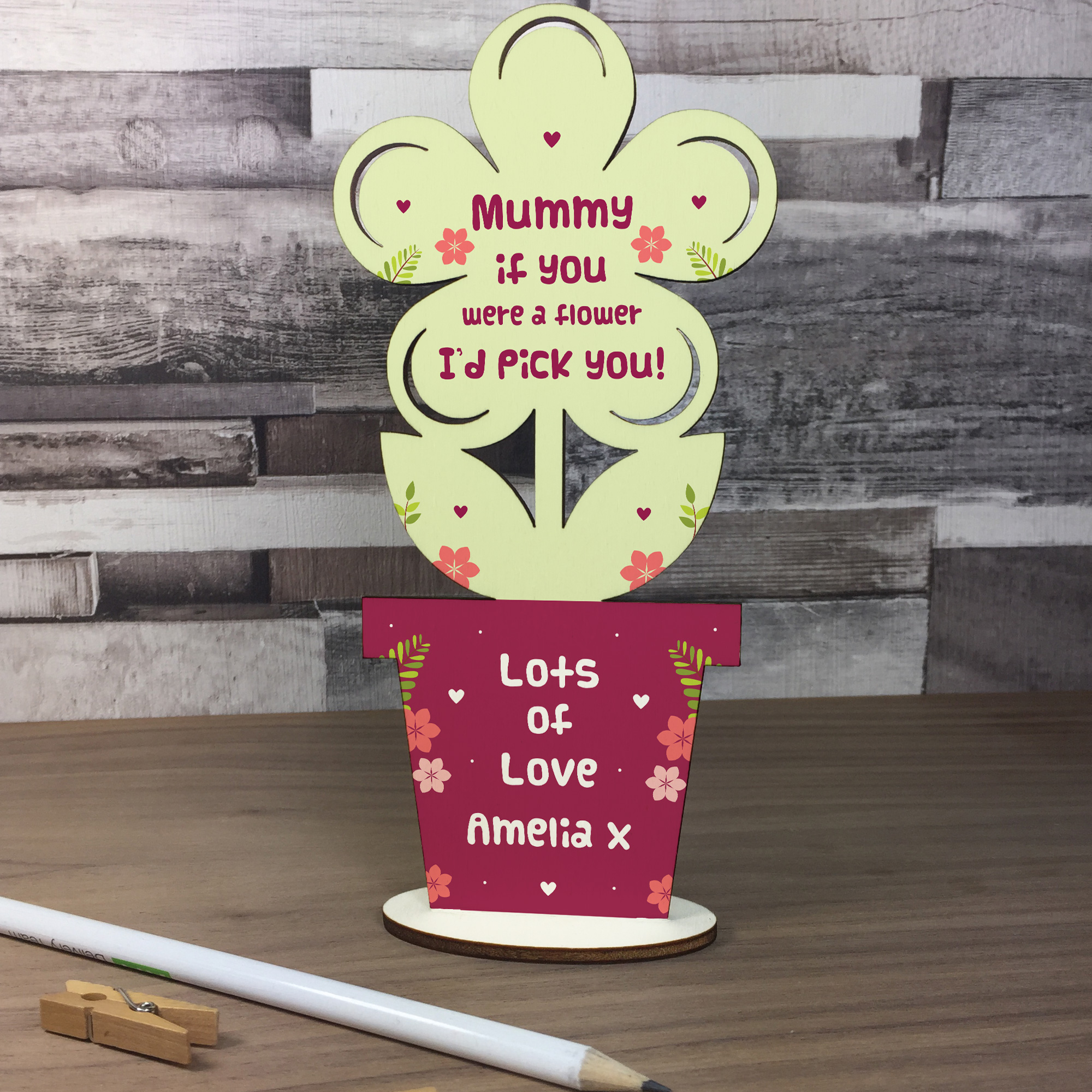 PERSONALISED Godmother Gifts Wood Flower Thank You Baby ...