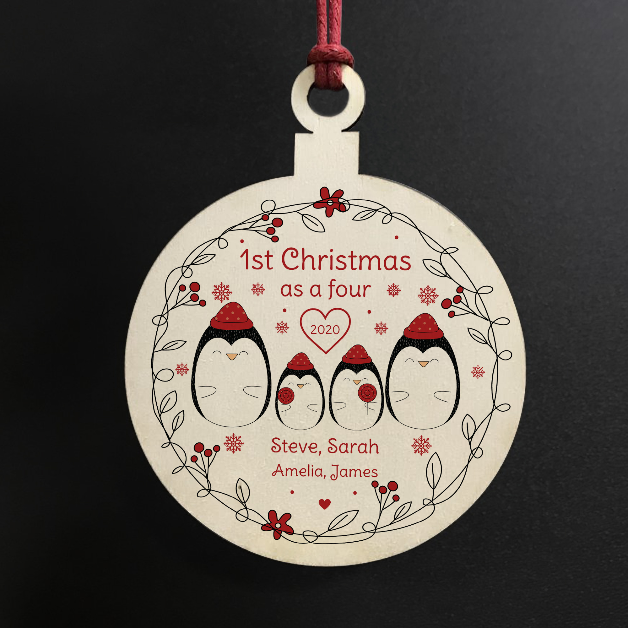 Personalised Christmas Hanging Bauble First 1st Family Christmas Tree