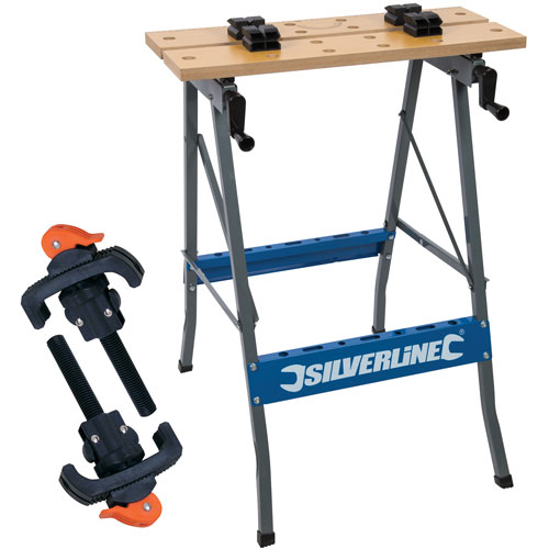 Silverline Portable Folding Workbench Foldable Worktop Wood Clamping ...