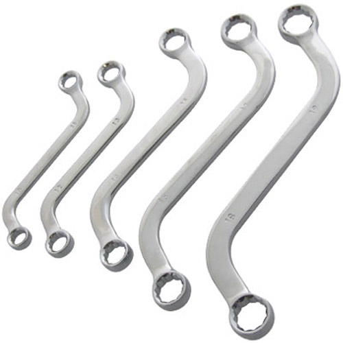 5 PIECE - S SHAPE BENT BEND SHAPED Bi Hex RING SPANNER OBSTRUCTION SET ...